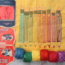 Load image into Gallery viewer, Pencil design embroidery by Rebecca Ringquist. ten pencils in ten colors. A project you can turn into a handy pencil case for school or a gift.

