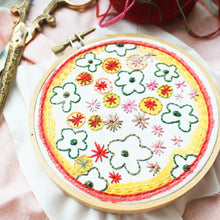 Load image into Gallery viewer, Dropcloth Samplers Colorburst sampler design: Pansy by Rebecca Ringquist