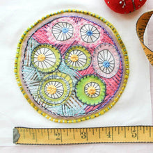 Load image into Gallery viewer, Dropcloth Embroidery Samplers Colorburst sampler design: Cartwheels by Rebecca Ringquist