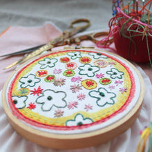 Load image into Gallery viewer, Dropcloth Samplers Colorburst sampler design: Pansy by Rebecca Ringquist