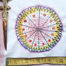 Load image into Gallery viewer, Dropcloth Embroidery Samplers Colorburst sampler design: Starburst

