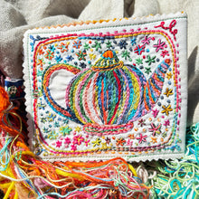 Load image into Gallery viewer, Dropcloth Embroidery Tea and Tomatoes Needle Book-embroidered tea kettle on the back cover
