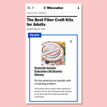 Load image into Gallery viewer, Dropcloth Embroidery Kit comes with Drawing Stitches sampler, hoop, instructions, thread, needle, and Free Creativebug trial--a Top Pick by the New York Times Wirecutter for craft kits.
