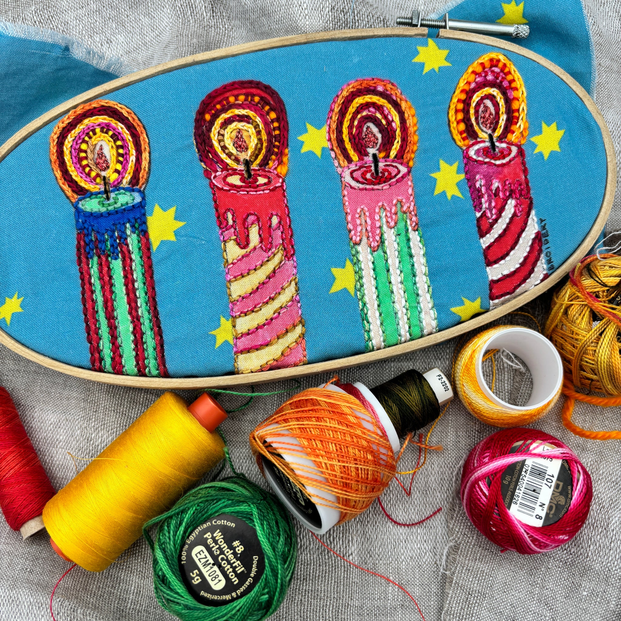 DIY Embroidered Candle Ornaments Project Printed Sampler