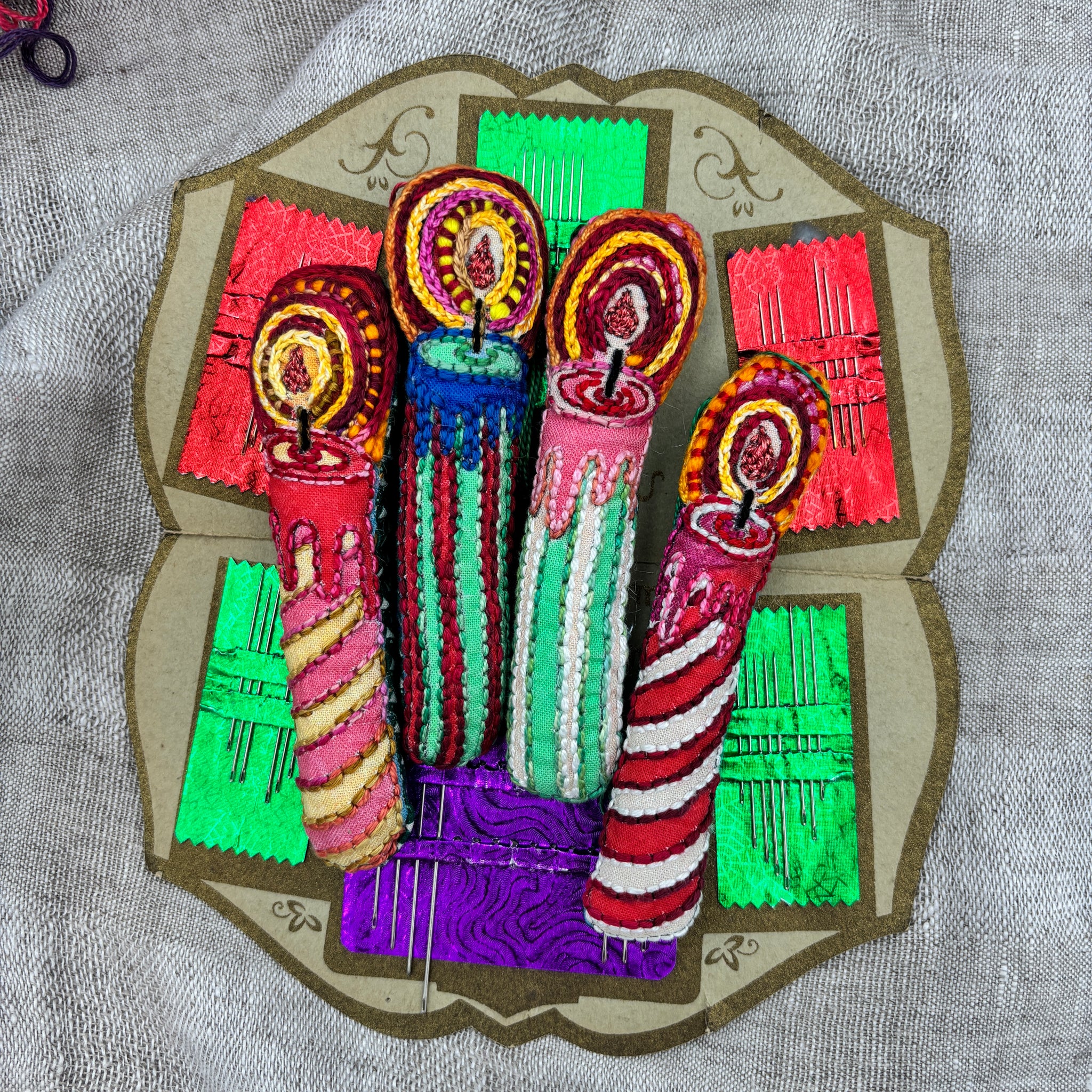 DIY Embroidered Candle Ornaments Project Printed Sampler