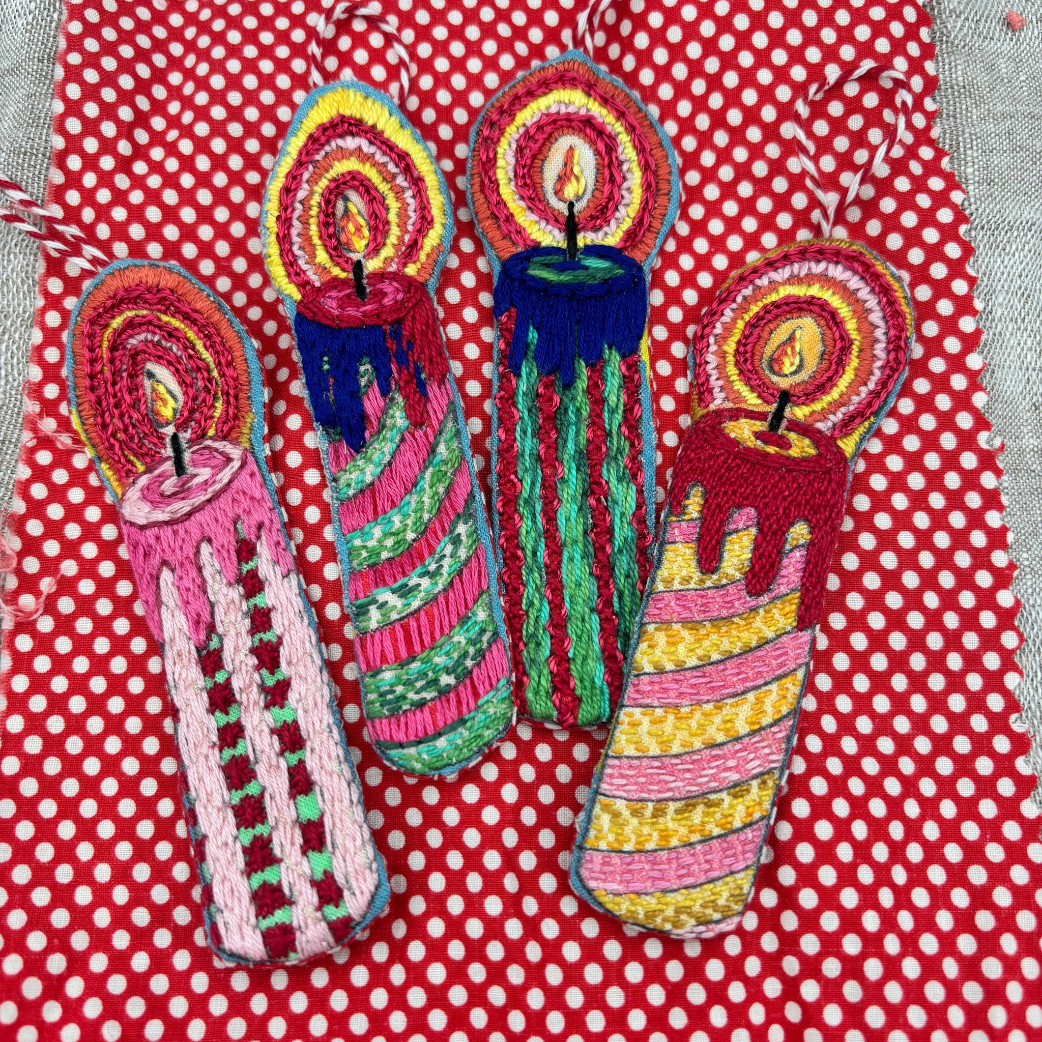 DIY Embroidered Candle Ornaments Project Printed Sampler