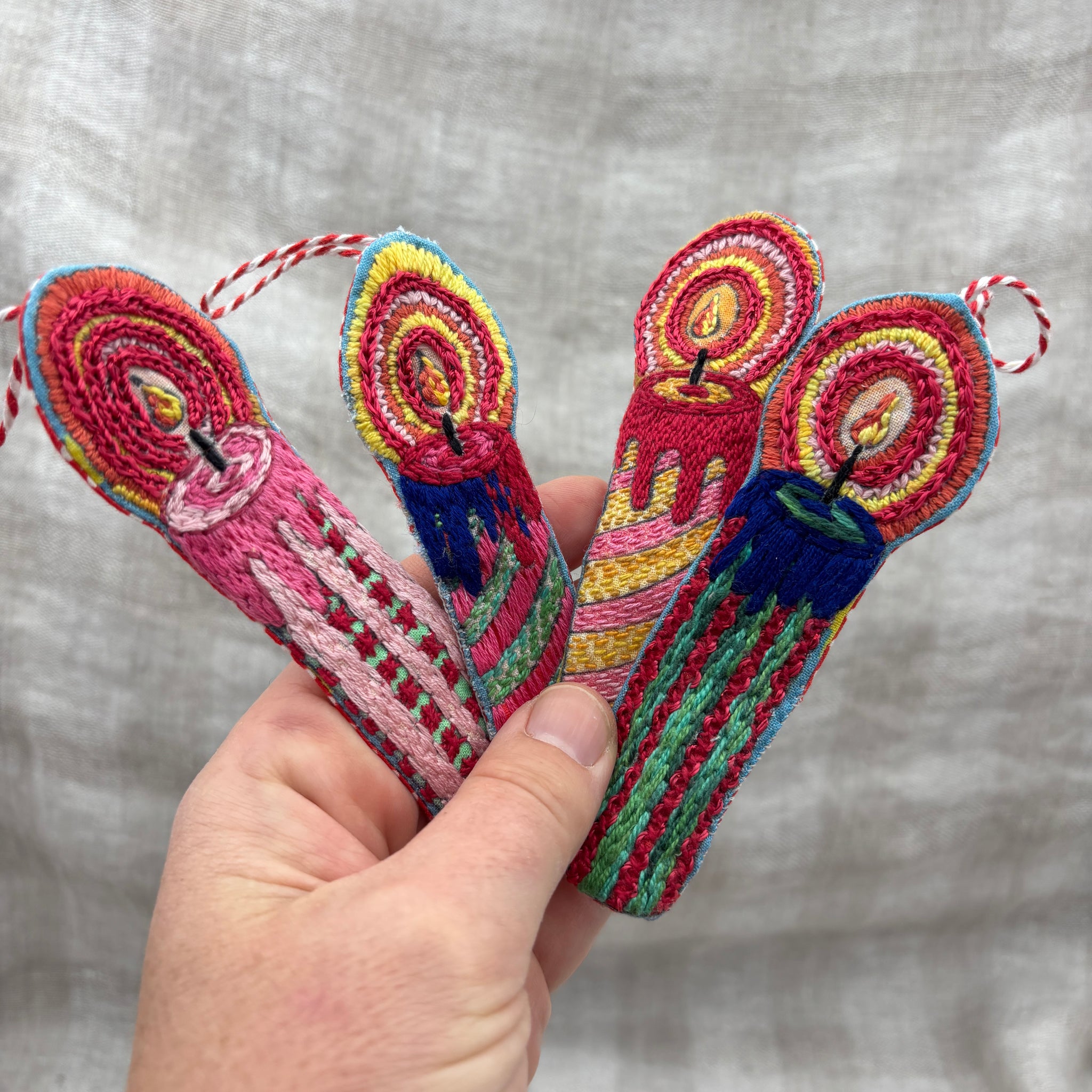 DIY Embroidered Candle Ornaments Project Printed Sampler
