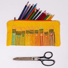 Load image into Gallery viewer, Pencil design embroidery by Rebecca Ringquist. ten pencils in ten colors. A project you can turn into a handy pencil case for school or a gift.

