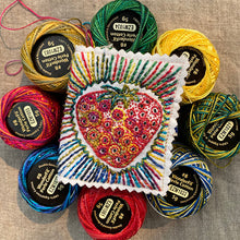 Load image into Gallery viewer, Dropcloth Samplers collaborated on a custom collection of threads from Wonderfil. Pair a purchase of threads with our Dropcloth Strawberry Needle Book Sampler. Comes with nine variegated colors.
