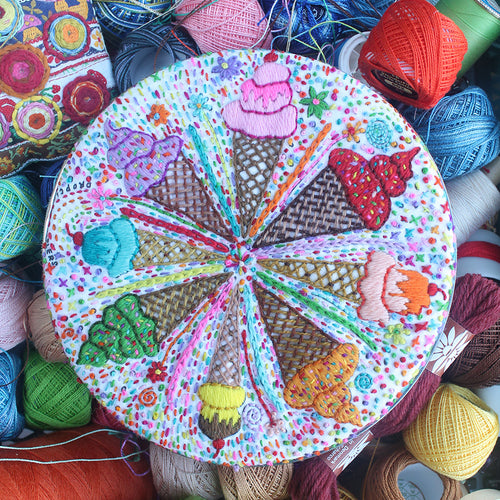 Rebecca Ringquist's dropcloth embroidery sampler Ice Cream Social