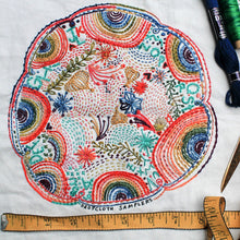 Load image into Gallery viewer, Dropcloth Embroidery Sampler design: Disco Nap (full view)
