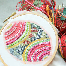 Load image into Gallery viewer, Dropcloth Embroidery Samplers Colorburst sampler design:  Pysanka
