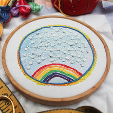 Load image into Gallery viewer, Dropcloth Embroidery Samplers Colorburst sampler design: Rainbow
