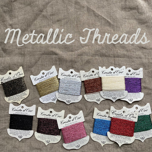 Crest D’Oro washable metallic threads come in 12 colors.