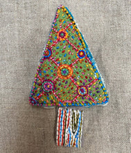 Load image into Gallery viewer, Dropcloth Embroidery Samplers design:  Christmas Tree Ornaments (starburst grid tree). Comes with step-by-step instructions.
