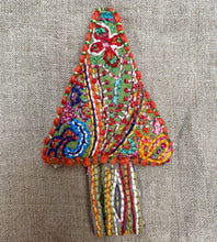 Load image into Gallery viewer, Dropcloth Embroidery Samplers design:  Christmas Tree Ornaments (paisley tree). Comes with step-by-step instructions.
