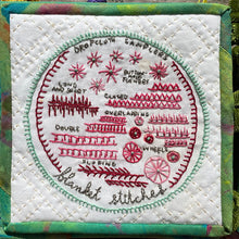 Load image into Gallery viewer, Subscriptions sampler design Blanket Stitches available only to subscribers. Highlighting the blanket family of embroidery stitches. A five inch sampler fits perfectly into a five inch hoop.
