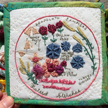 Load image into Gallery viewer, Subscriptions sampler design Raised Stitches available only to subscribers. Highlighting the raised family of embroidery stitches. A five inch sampler fits perfectly into a five inch hoop.
